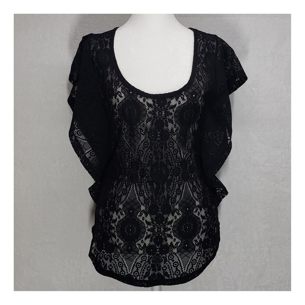 Goth Whimsygoth Black Lace Ruffled Blouse S M Dark Romantic Y2K Coquette